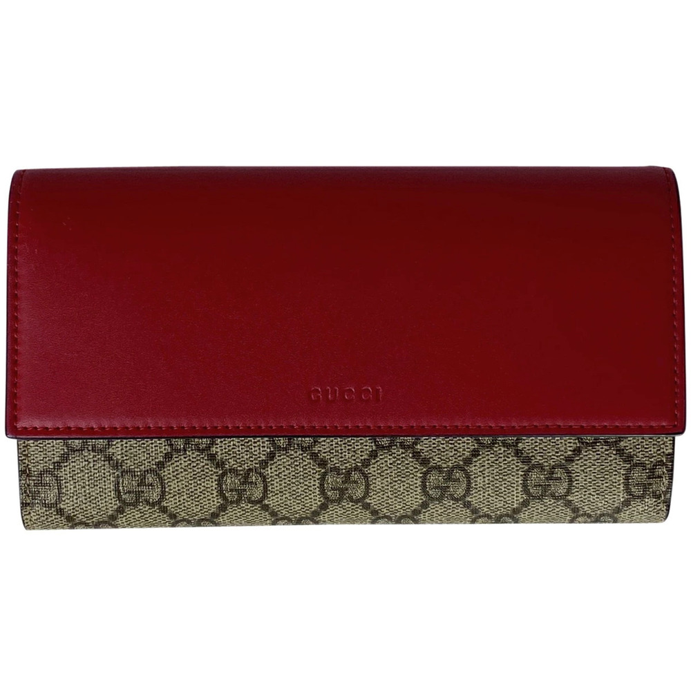 Gucci GG bi fold long wallet canvas beige red